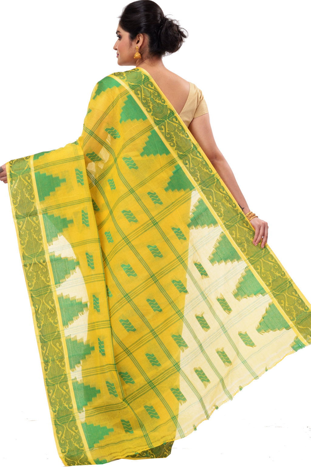 Yellow Pure Cotton Kamala Desiging Tant Saree (226)